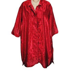 Vintage Bed of Roses Satin Button Up Nightgown XL Red Womens Lingerie